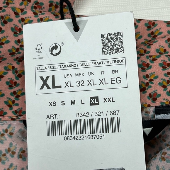 Zara Long Sleeve Pink and Black Floral Button Down Long Shirt dress size XL NWT - Picture 10 of 16